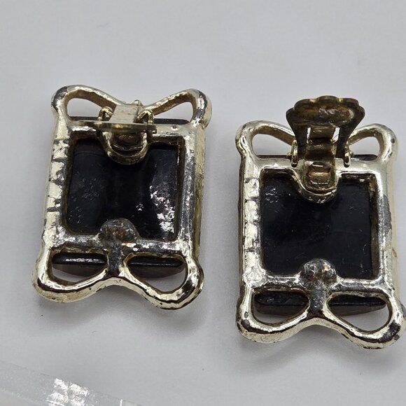 Vtg Pam Signed Quarter Moon Clip on Earrings 50s Mid-Century Celestial Whmsigoth - Picture 8 of 12